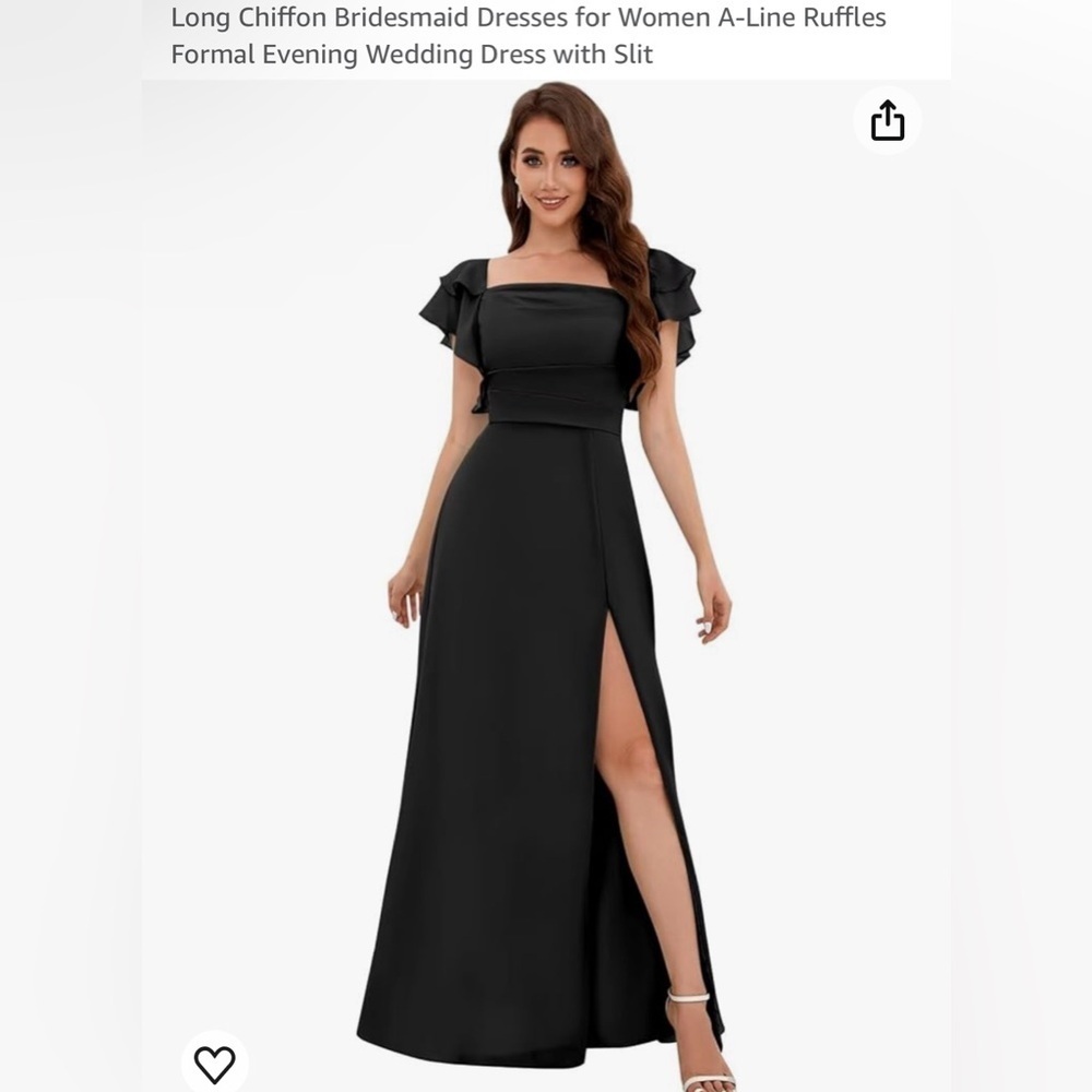 Long Chiffon Bridesmaid Dresses for Women A-Line Ruffles Wedding Dress with Slit